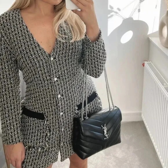 NWT ZARA TEXTURED DRESS WITH JEWEL BUTTON BLACK / ECRU 2120/240 - Picture 3 of 13